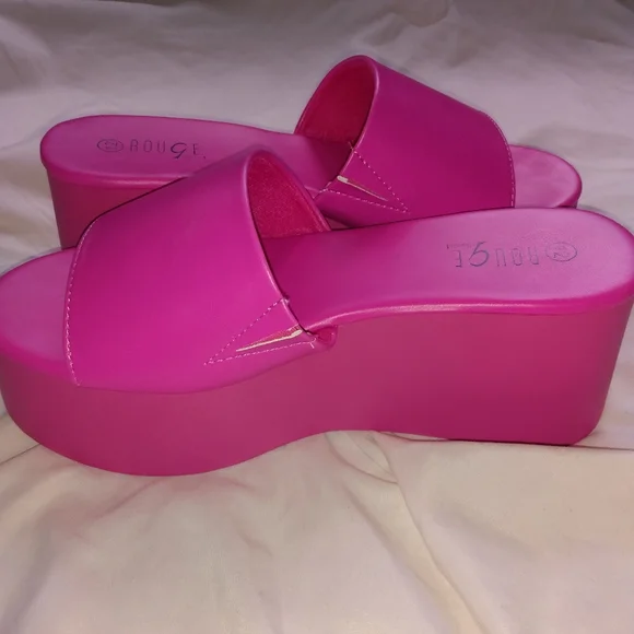 Single Band Platform Wedge Slide Sandals - Picture 2 of 5